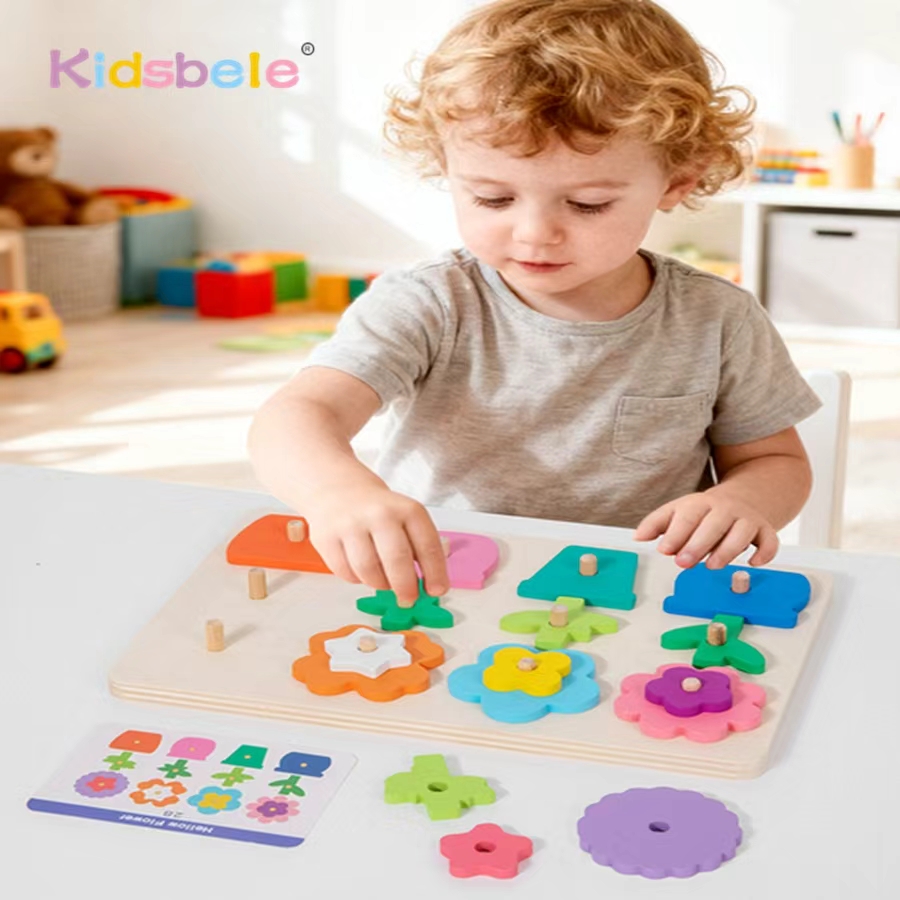 Kids Nature Education - Montessori DIY Wooden Flower Puzzle Board