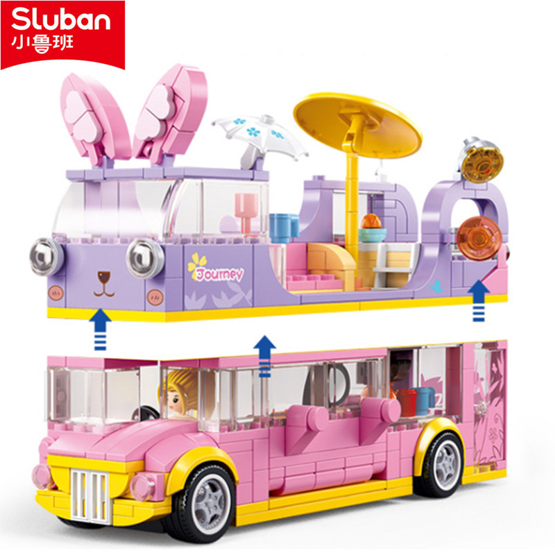 Happy Kids Education - Sluban 412Pcs Building Blocks Rabbit Bus