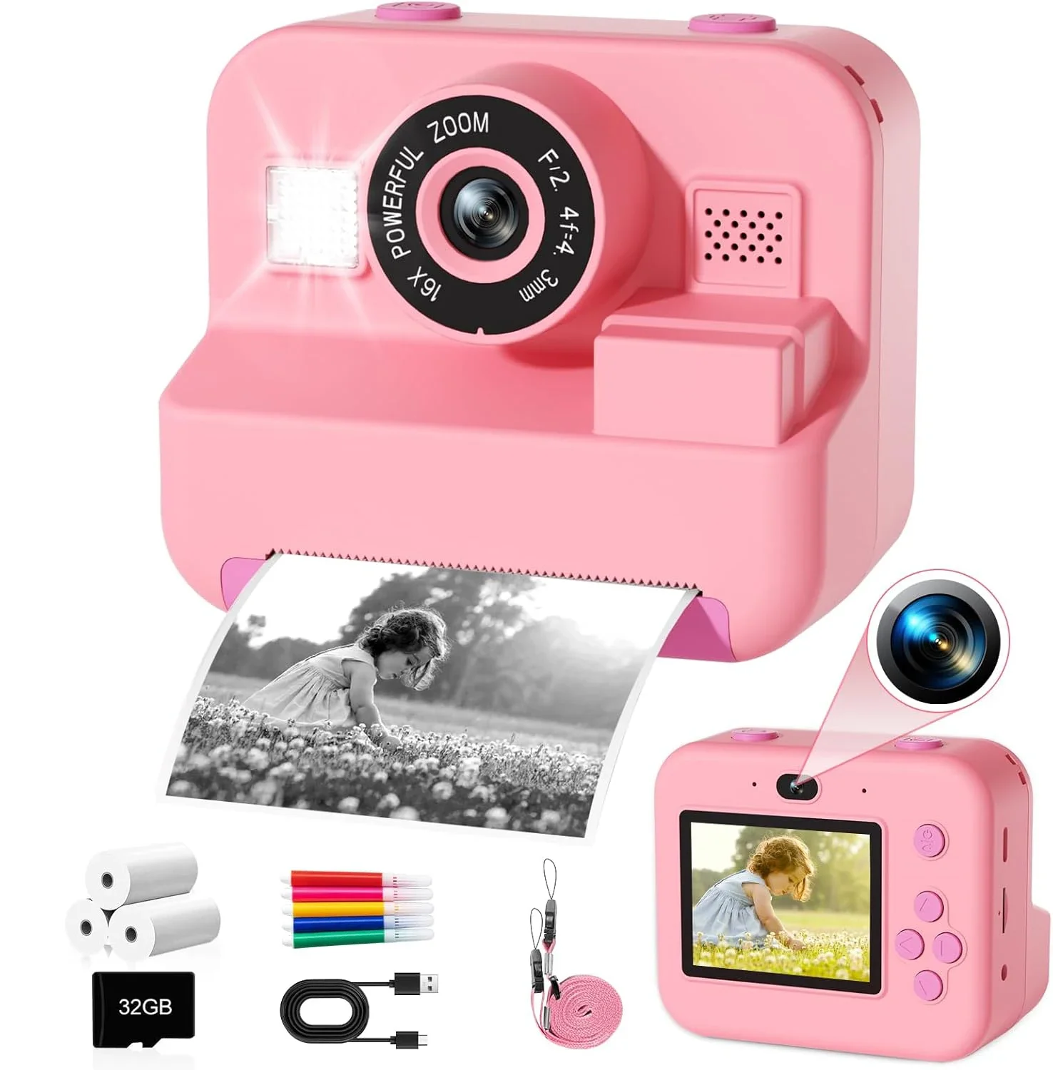 Japanese Kids Education - Digital Children Camera, Instant Print and
