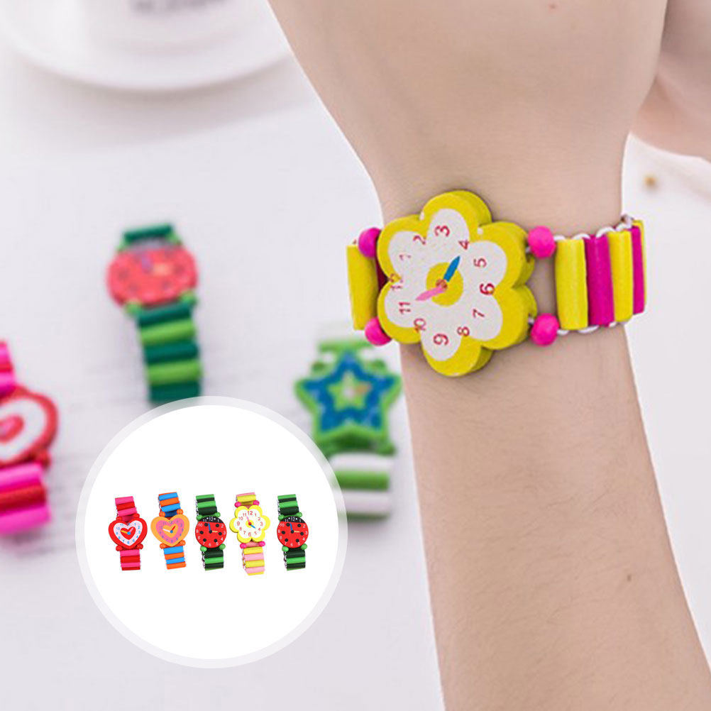 Kids Educational Watch - 5Pcs Wooden Kids Watch Cartoon Creative