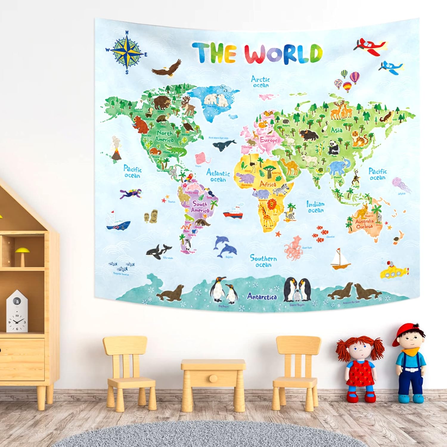 Kids World Map Wall Tapestry E - Kids Education World recension och pris