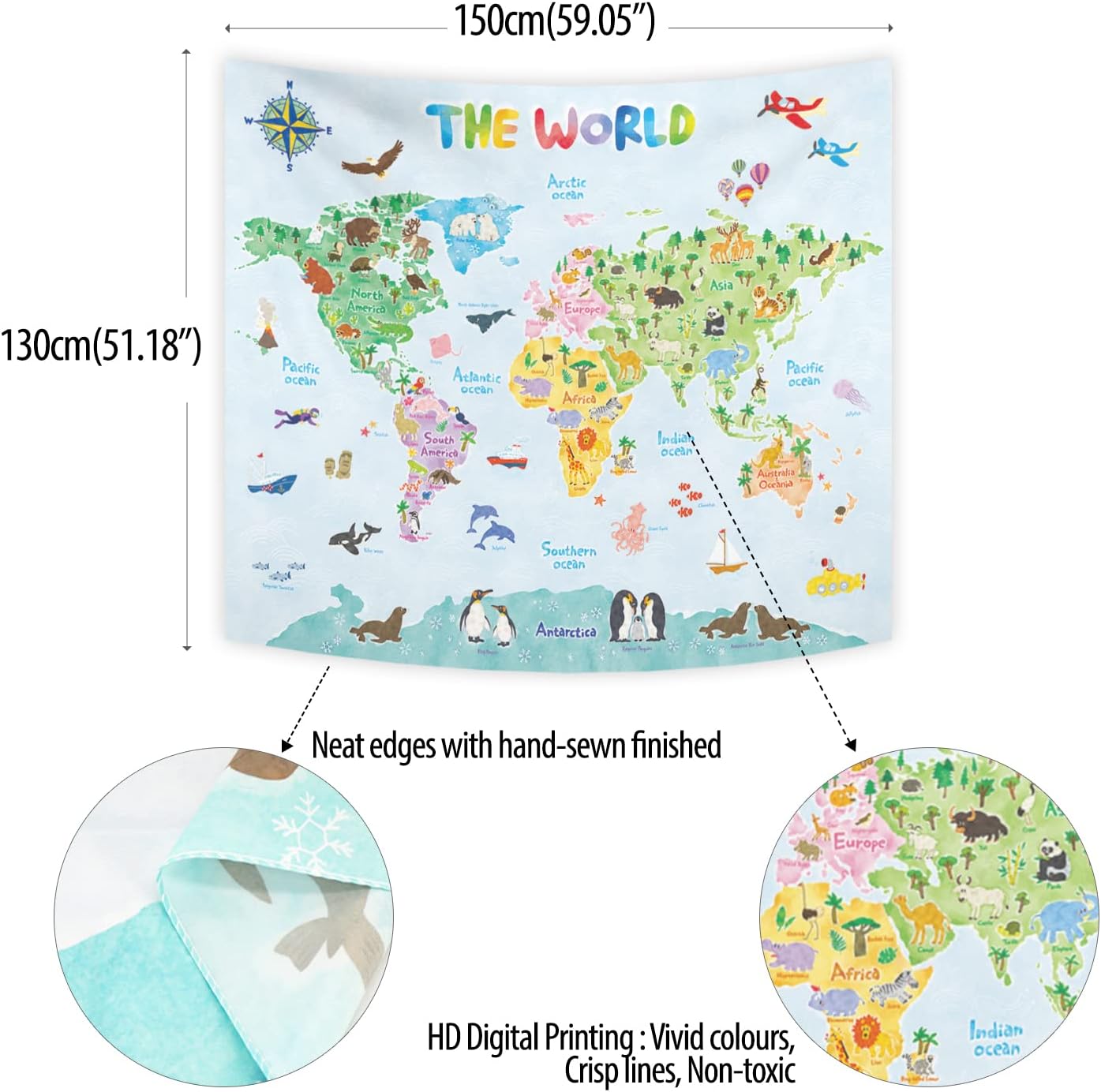 Kids World Map Wall Tapestry E - Kids Education World recension och pris