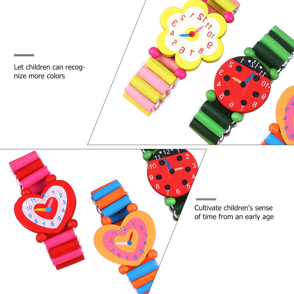 5Pcs Wooden Kids Watch Cartoon - Kids Educational Watch recension och pris